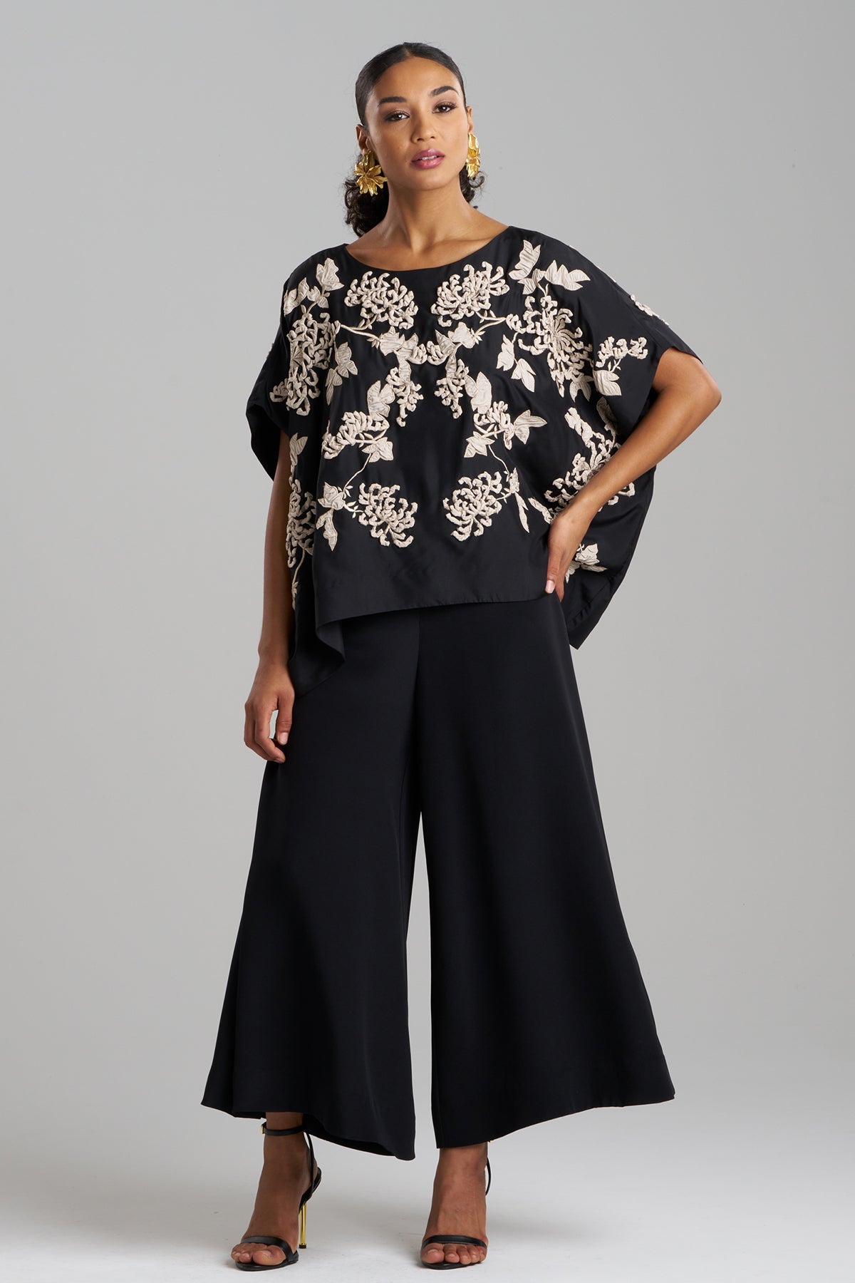 Natori Couture Habotai Embellished Silk Caftan Top