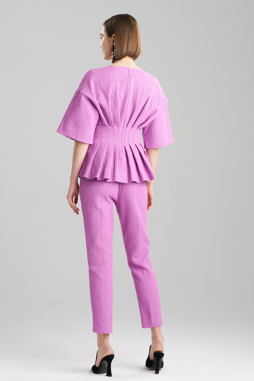 Natori Buy Textured Cotton Jacquard Pleated Peplum Top in Wild Pink Online