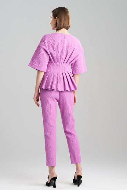 Natori Buy Textured Cotton Jacquard Pleated Peplum Top in Wild Pink Online