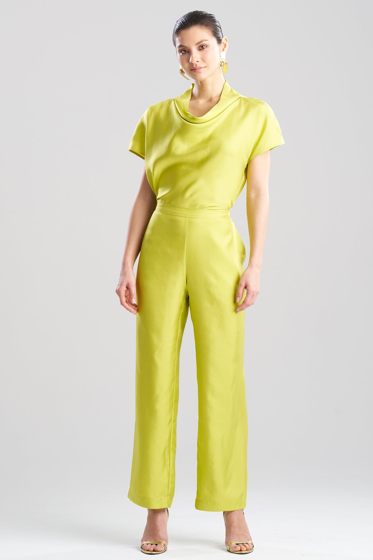 Natori Solid Silk Twill Pull On Straight Leg Pants