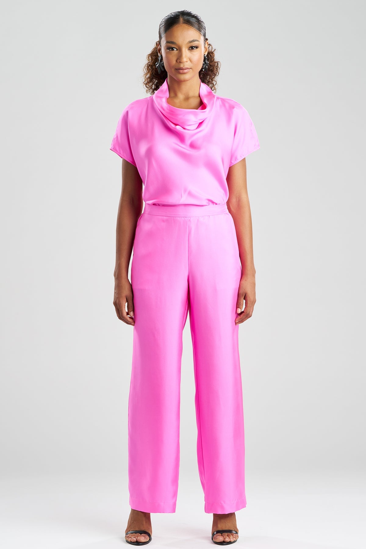 Natori Solid Silk Twill Pull On Straight Leg Pants