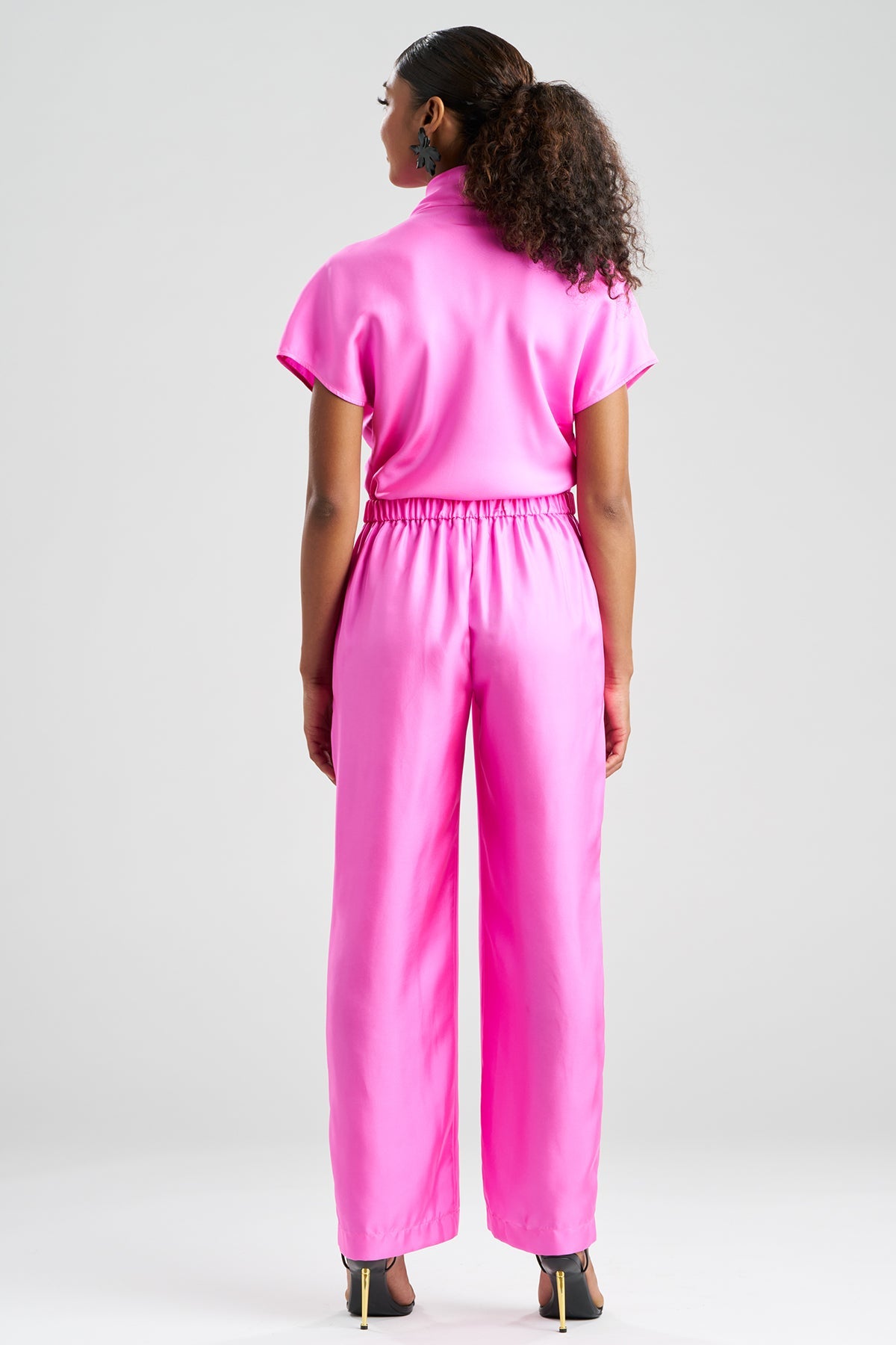 Natori Solid Silk Twill Pull On Straight Leg Pants