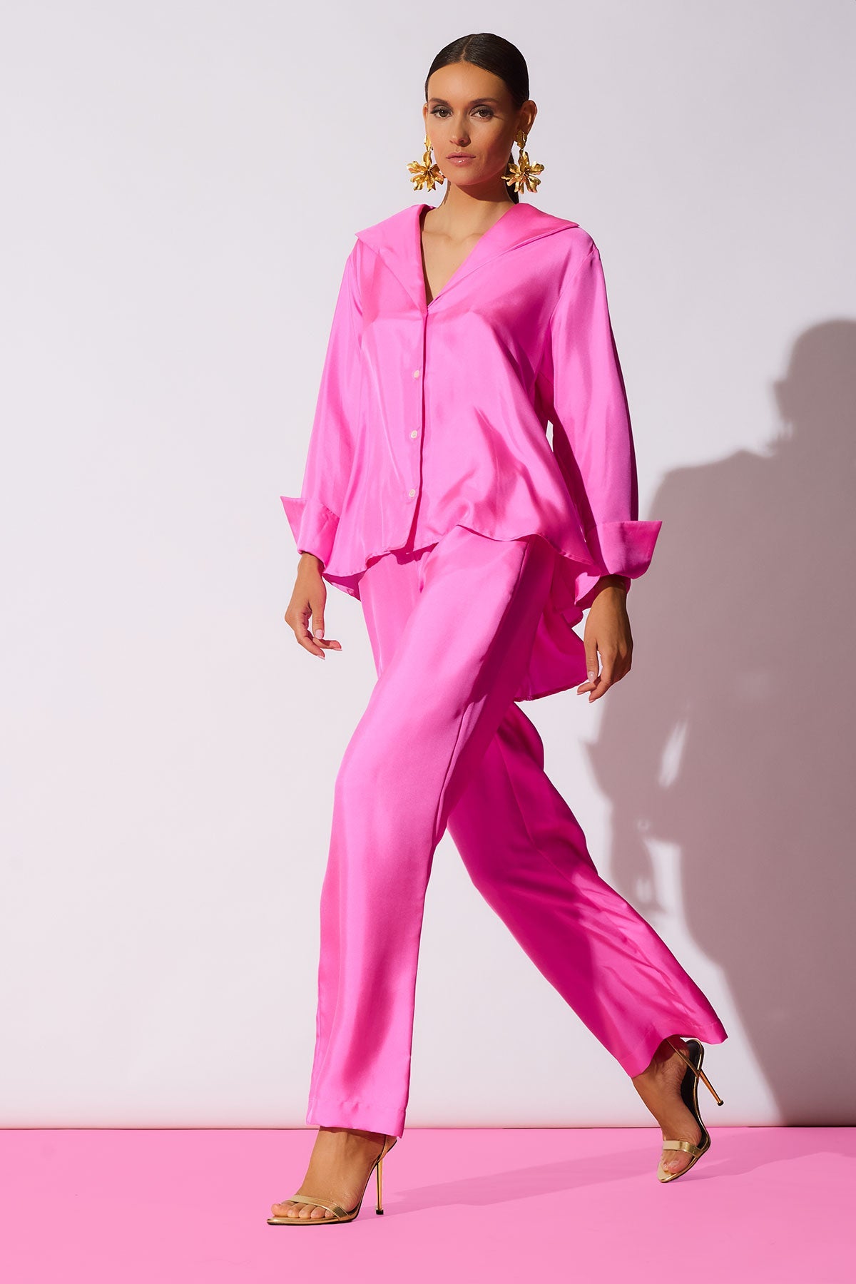 Natori Solid Silk Twill Pull On Straight Leg Pants