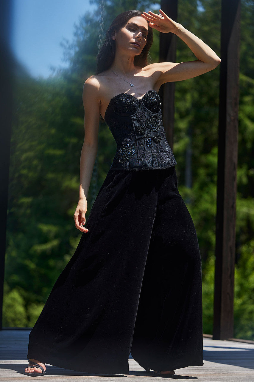 Natori Buy Couture Velvet Silk Palazzo Pants in Black Online