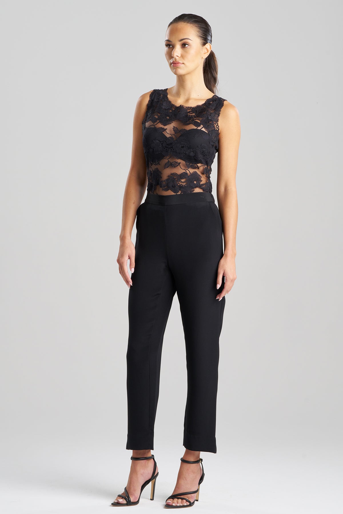 Natori Buy Silk Crepe Tapered Pants in Black Online