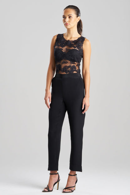 Natori Buy Silk Crepe Tapered Pants in Black Online