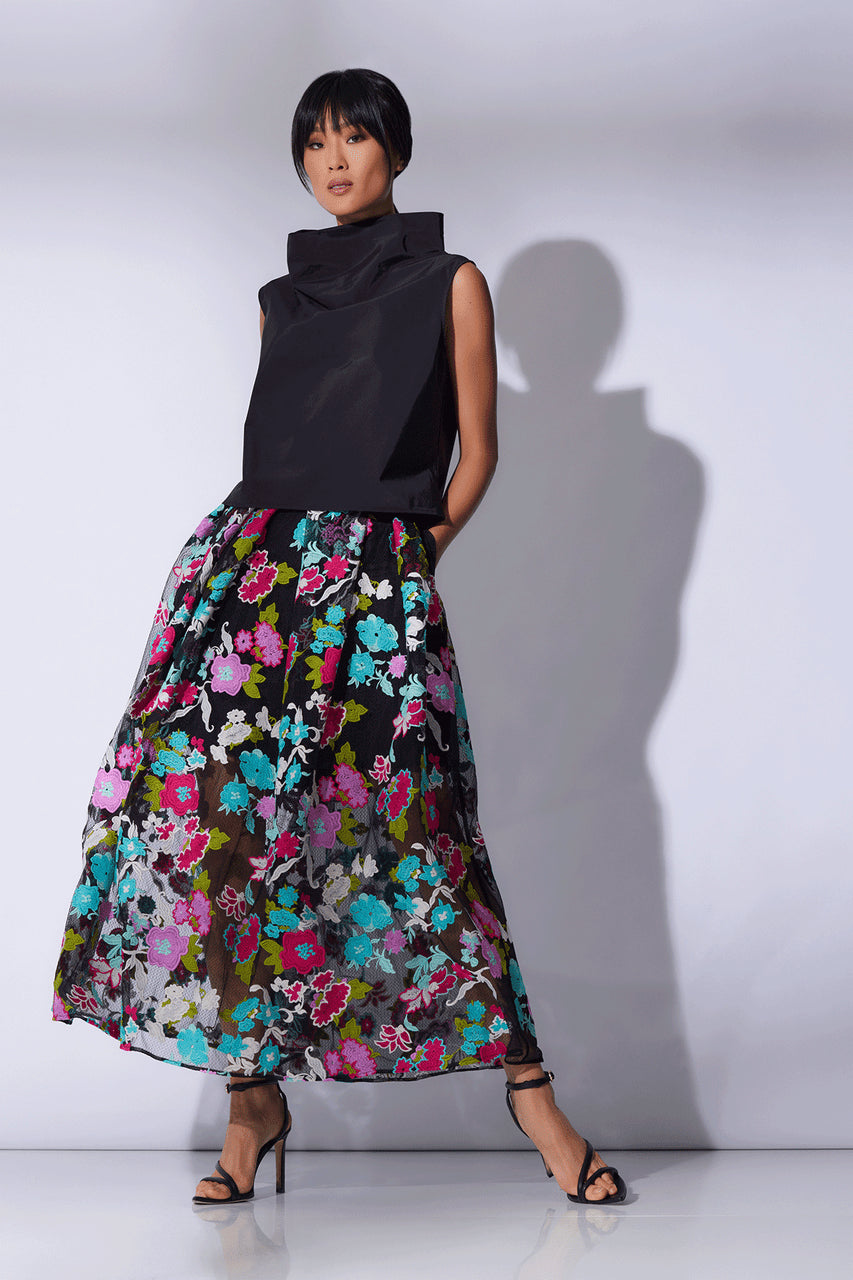 Natori Buy Tangier Embroidered Tulle Maxi Skirt in Black Multi Online
