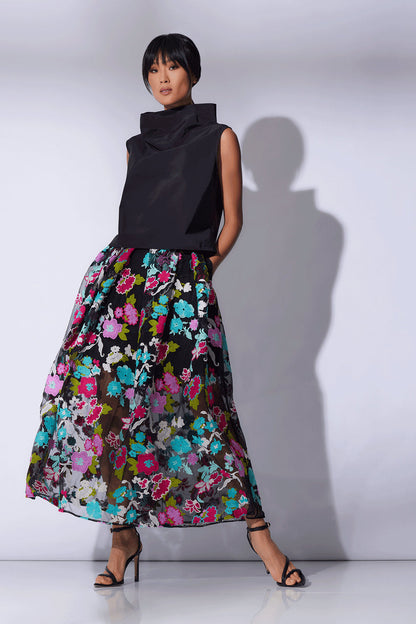Natori Buy Tangier Embroidered Tulle Maxi Skirt in Black Multi Online