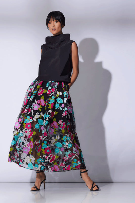 Natori Buy Tangier Embroidered Tulle Maxi Skirt in Black Multi Online