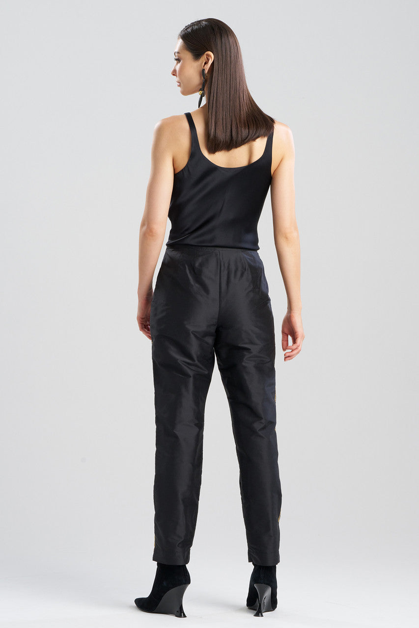 Natori Buy Couture Silk Dupioni Embroidered Slim Pants in Black/Gold Online