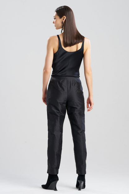 Natori Buy Couture Silk Dupioni Embroidered Slim Pants in Black/Gold Online