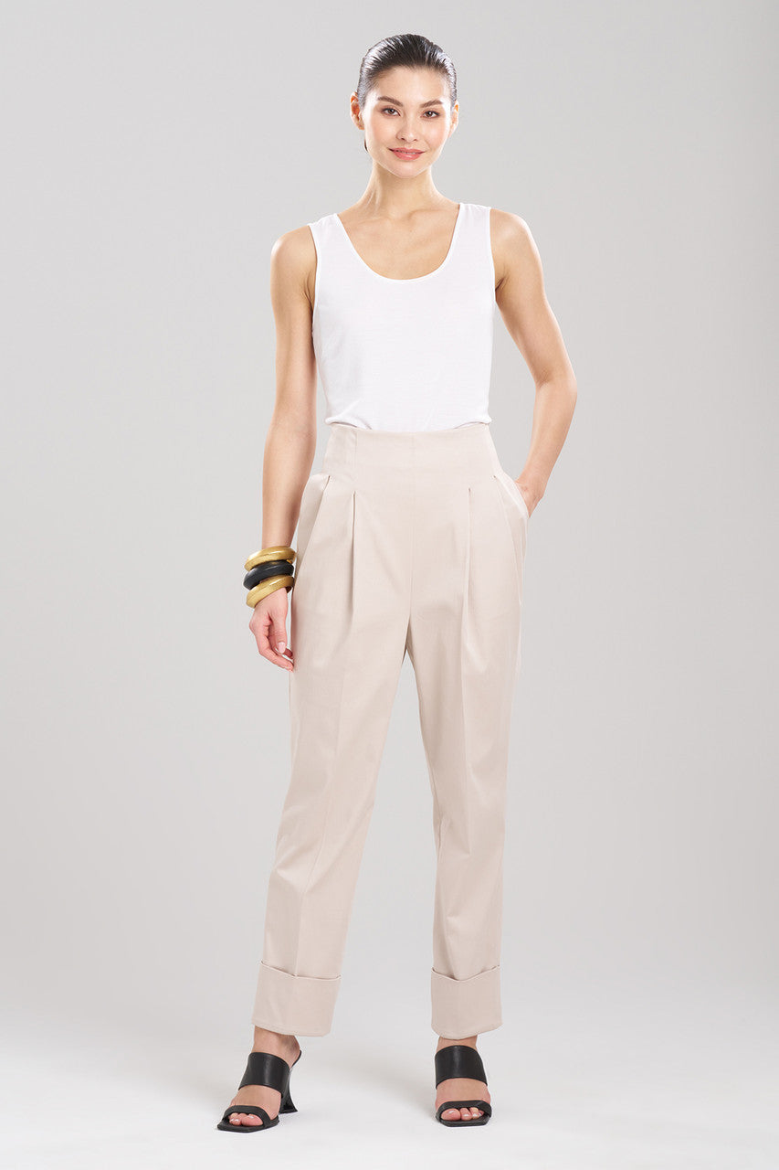 Natori Buy Cotton Chino High Waisted Pleated Pants in Sand Taupe Online