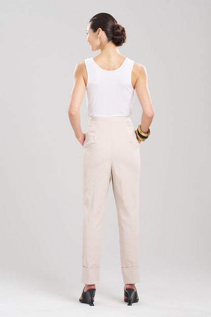 Natori Buy Cotton Chino High Waisted Pleated Pants in Sand Taupe Online