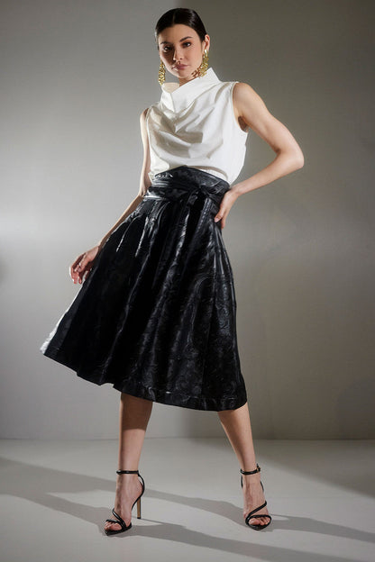 Natori Buy Leticia Embroidered Faux Leather Skirt in Black Online