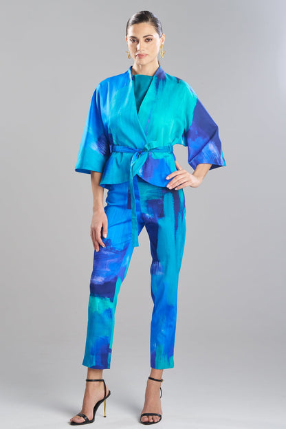 Natori Brushstroke Cotton Chino Belted Kimono Jacket
