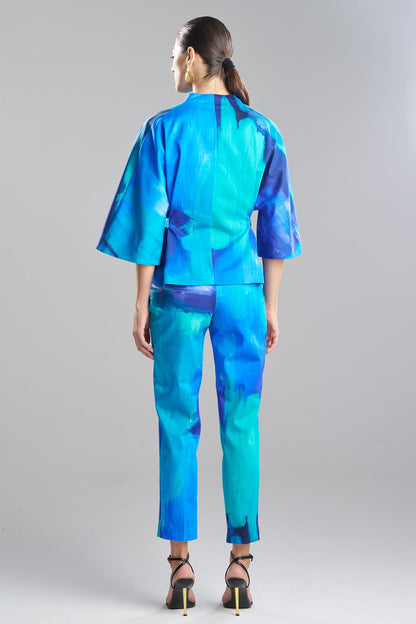 Natori Brushstroke Cotton Chino Belted Kimono Jacket