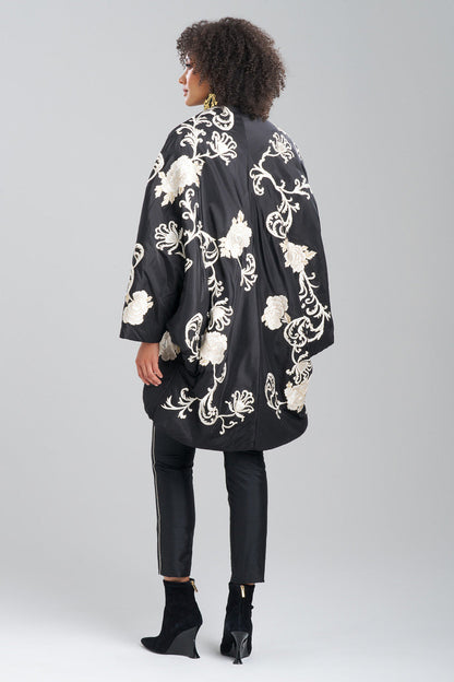 Natori Buy Couture Silk Taffeta Embroidered Coat in Black Online