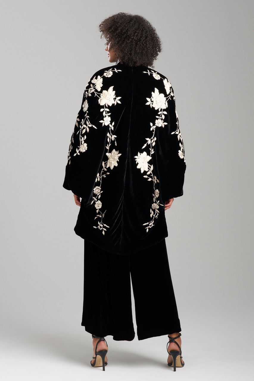 Natori Buy Couture Velvet Silk Embroidered Coat in Black Online