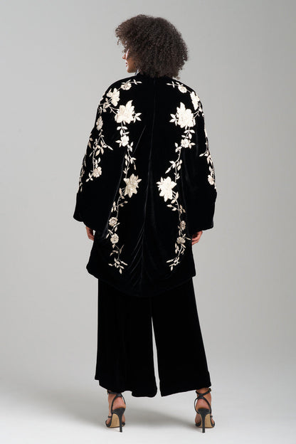 Natori Buy Couture Velvet Silk Embroidered Coat in Black Online