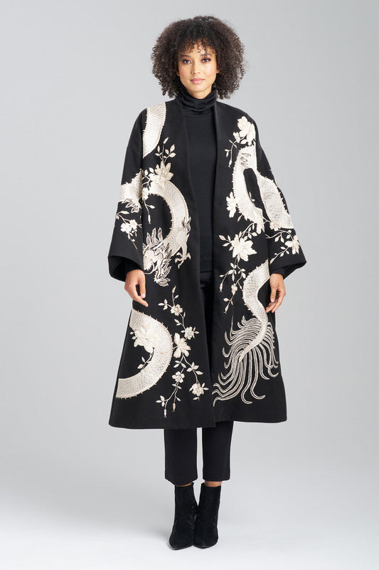 Natori Buy Couture Felt Embroidered Dragon Coat in Black Online