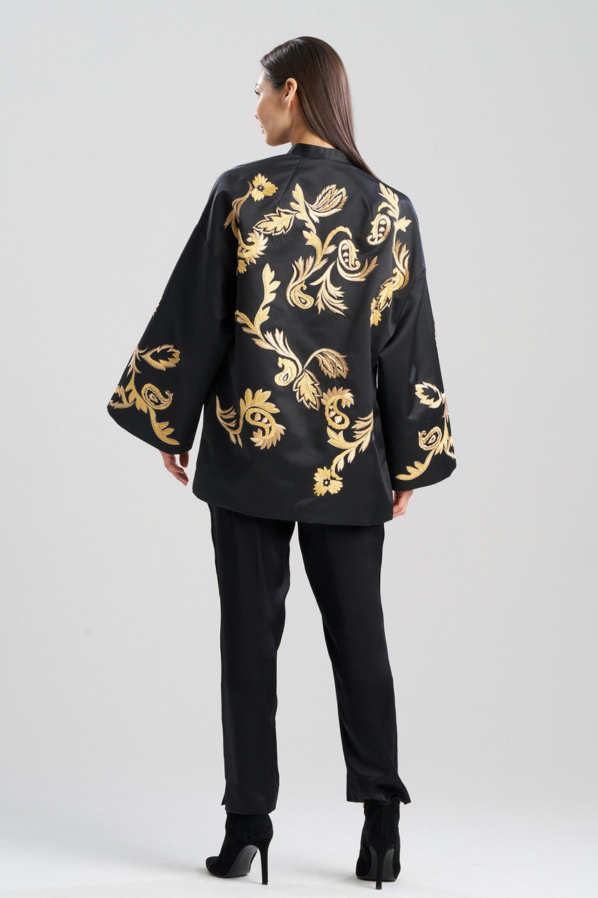 Natori Buy Duchess Satin Embroidered Coat in Black Online