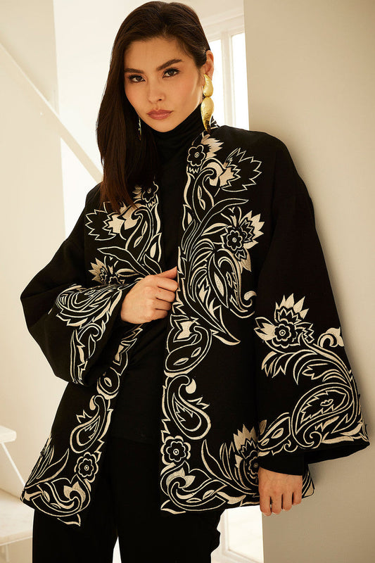 Natori Buy Felt Embroidered Coat in Black Online