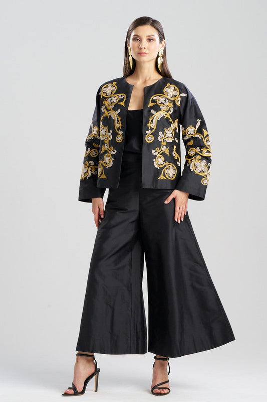 Natori Buy Silk Dupioni Embroidered Crop Jacket in Black Online