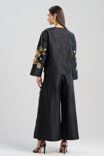 Natori Buy Silk Dupioni Embroidered Crop Jacket in Black Online