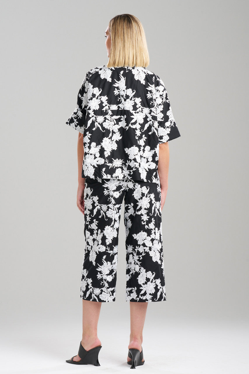 Natori Buy Tangier Embroidered Cotton Jacket in Black/White Online