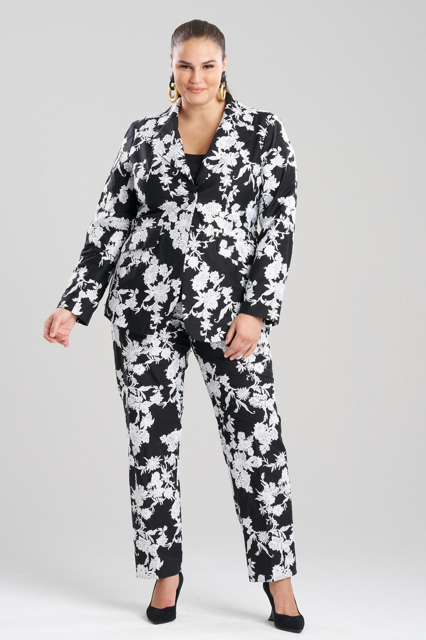 Natori Buy Tangier Embroidered Cotton Tailored Blazer in Black/White Online