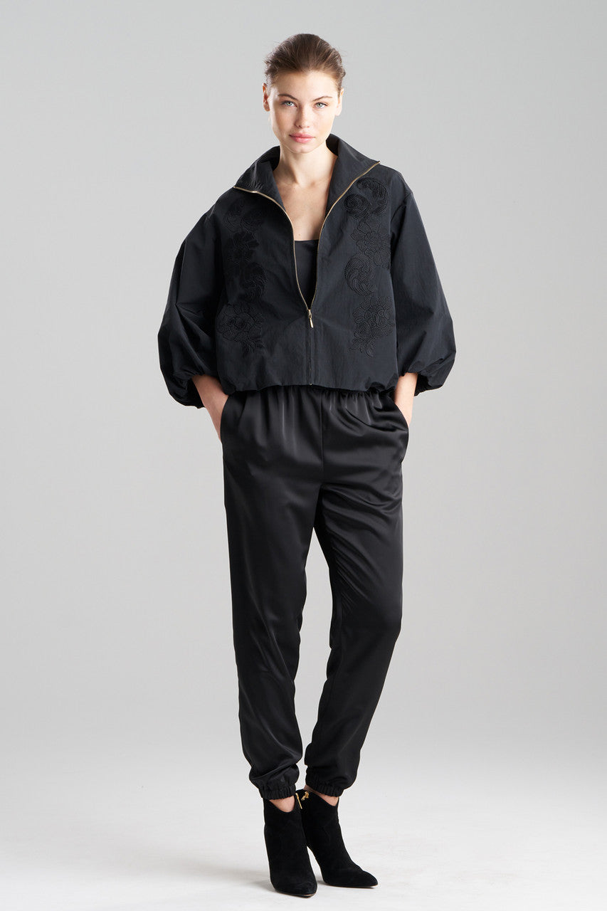 Natori Buy Taffeta Embroidered Balloon Bomber Jacket in Black Online