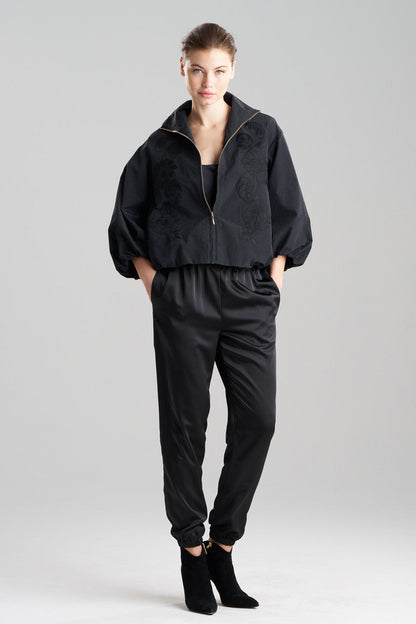 Natori Buy Taffeta Embroidered Balloon Bomber Jacket in Black Online