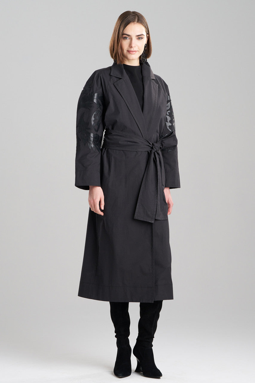 Natori Buy Tech Cotton Taffeta Embroidered Trench Coat in Black Online