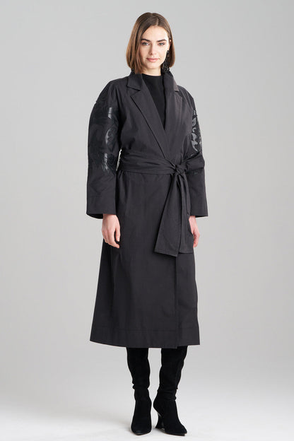 Natori Buy Tech Cotton Taffeta Embroidered Trench Coat in Black Online