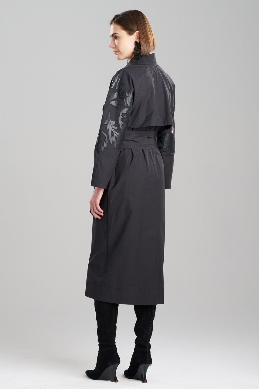 Natori Buy Tech Cotton Taffeta Embroidered Trench Coat in Black Online