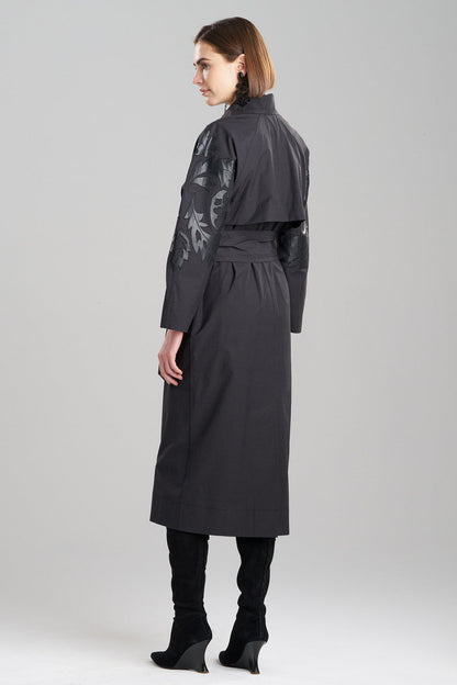 Natori Buy Tech Cotton Taffeta Embroidered Trench Coat in Black Online