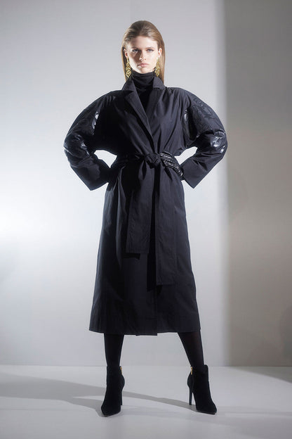 Natori Buy Tech Cotton Taffeta Embroidered Trench Coat in Black Online