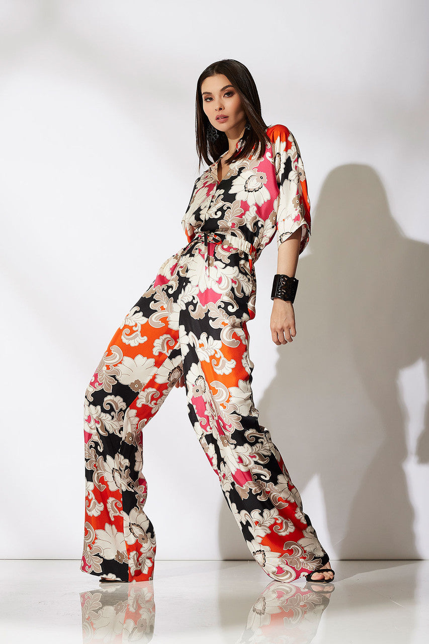 Natori Buy Cressida Printed Silk Twill Jumpsuit in Multi Combo Online