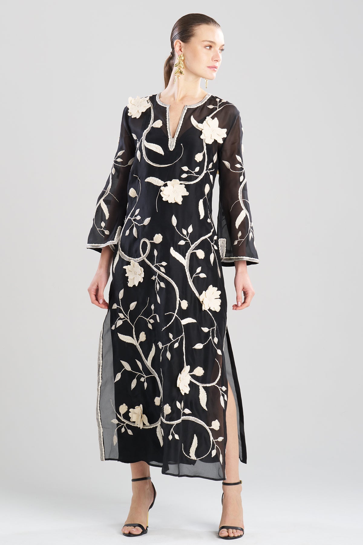 Natori Couture Silk Organza Embellished Caftan