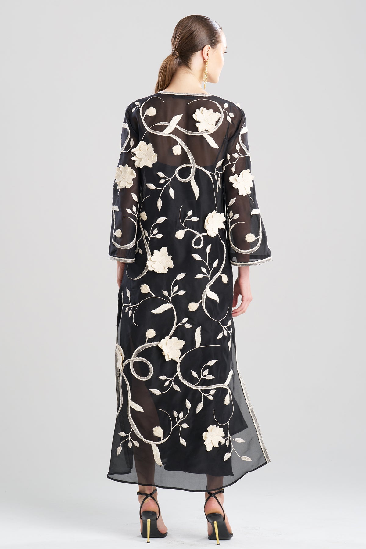 Natori Couture Silk Organza Embellished Caftan