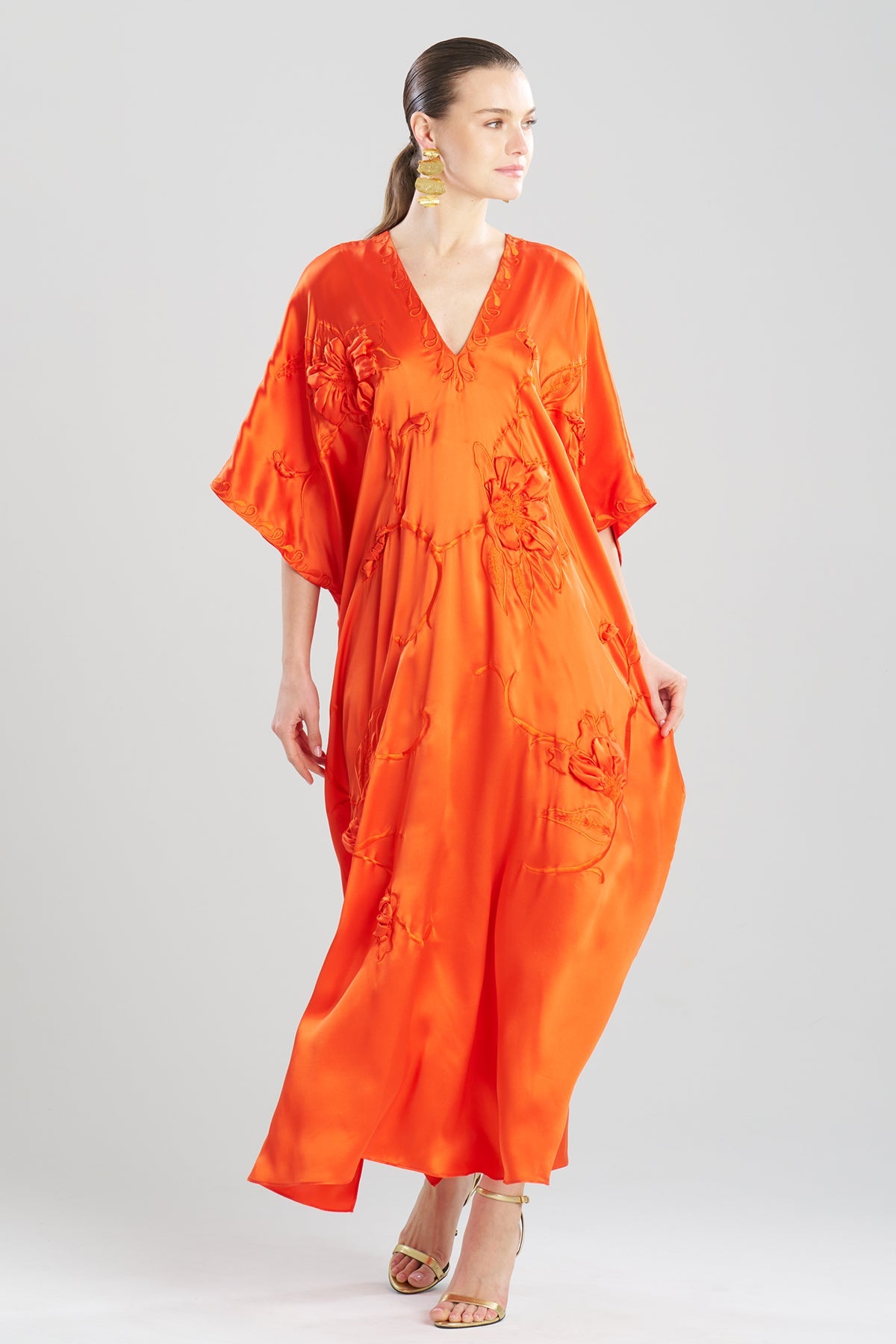 Natori Couture Mokuren Embroidered Silk Caftan