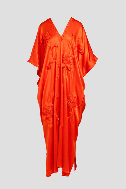 Natori Couture Mokuren Embroidered Silk Caftan