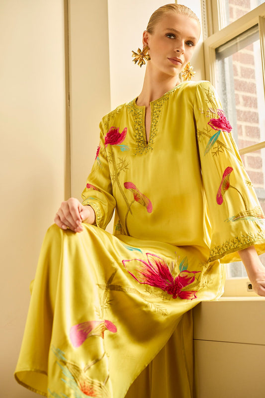 Natori Couture Bali Embroidered Silk Caftan