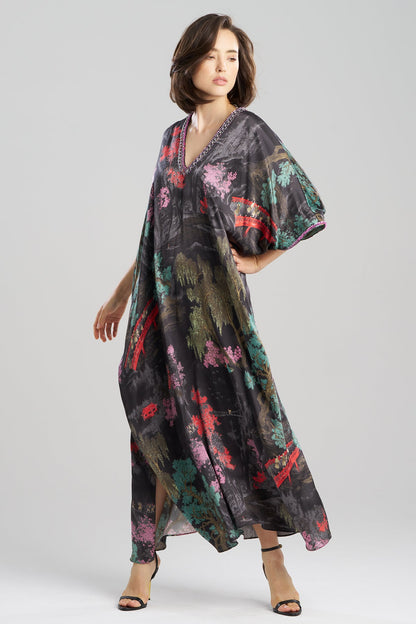 Natori Nara Embellished Cocoon Silk Caftan