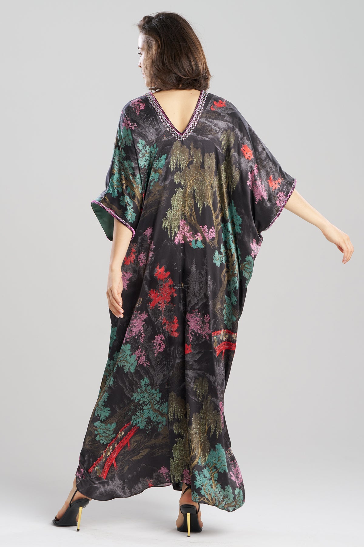 Natori Nara Embellished Cocoon Silk Caftan