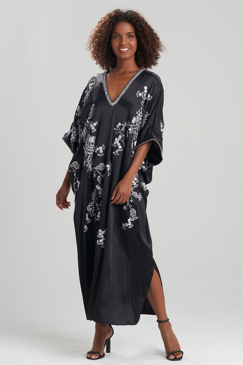Natori Buy Couture Black Silk Embroidered Caftan in Black Online