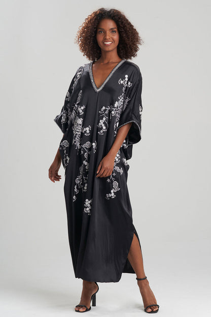 Natori Buy Couture Black Silk Embroidered Caftan in Black Online