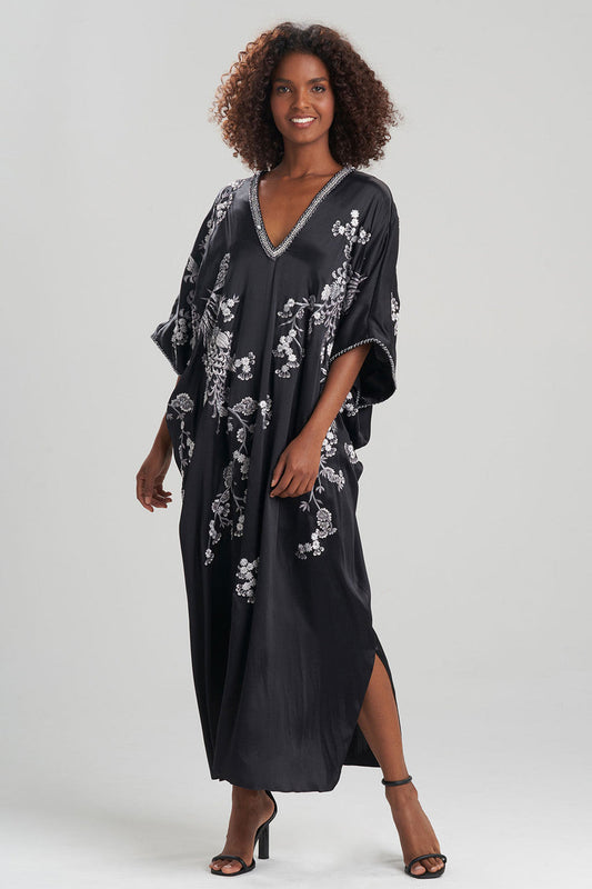 Natori Buy Couture Black Silk Embroidered Caftan in Black Online