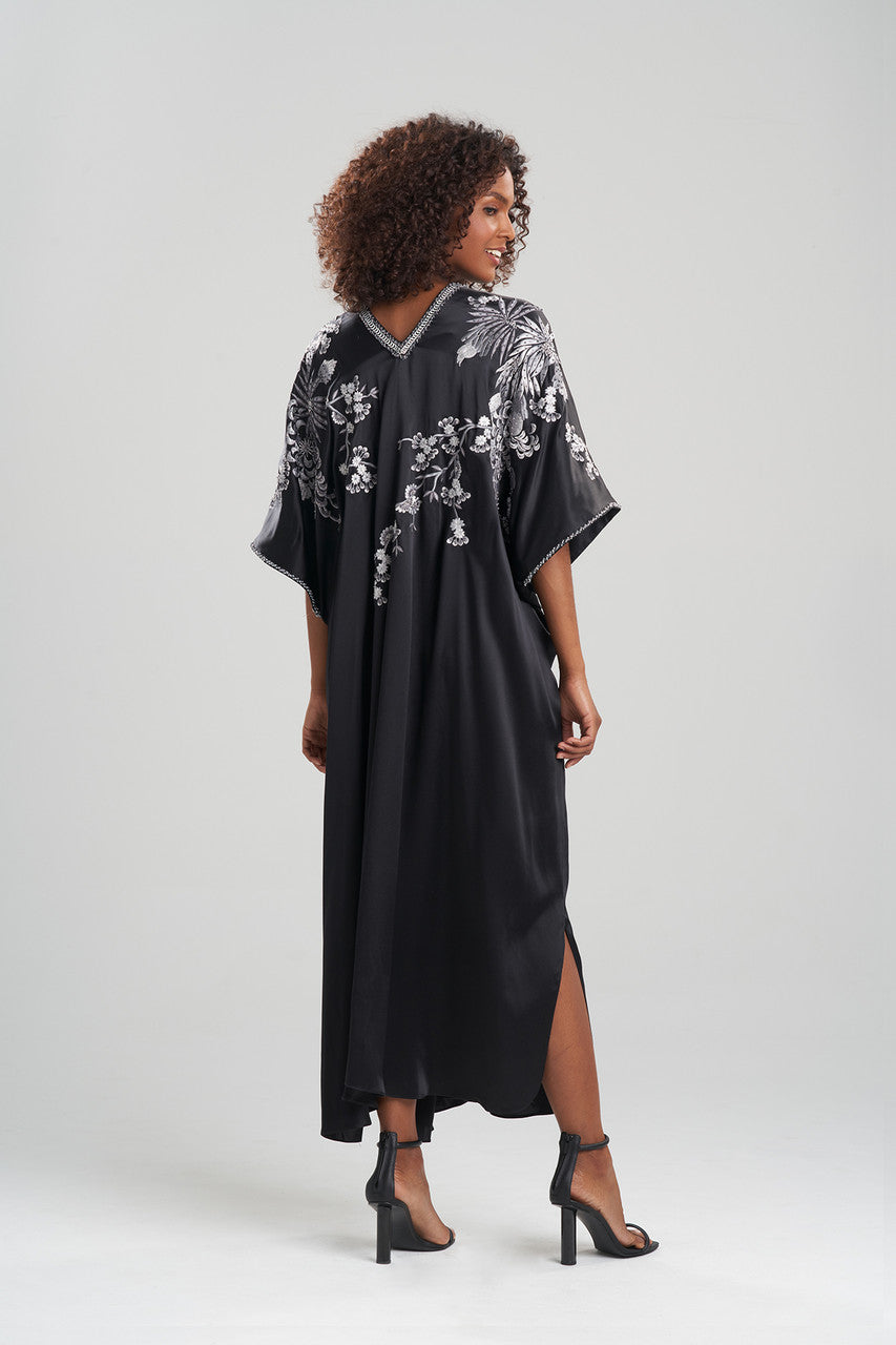 Natori Buy Couture Black Silk Embroidered Caftan in Black Online