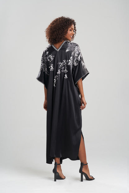 Natori Buy Couture Black Silk Embroidered Caftan in Black Online